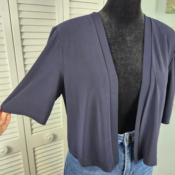 VTG R&M Richards Navy Blue Shrug Jacket Size 12 Stretch Knit Y2K - Picture 2 of 7